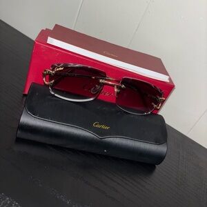Cartier Gold Frame Rimless Sunglasses with Red Temple Tips